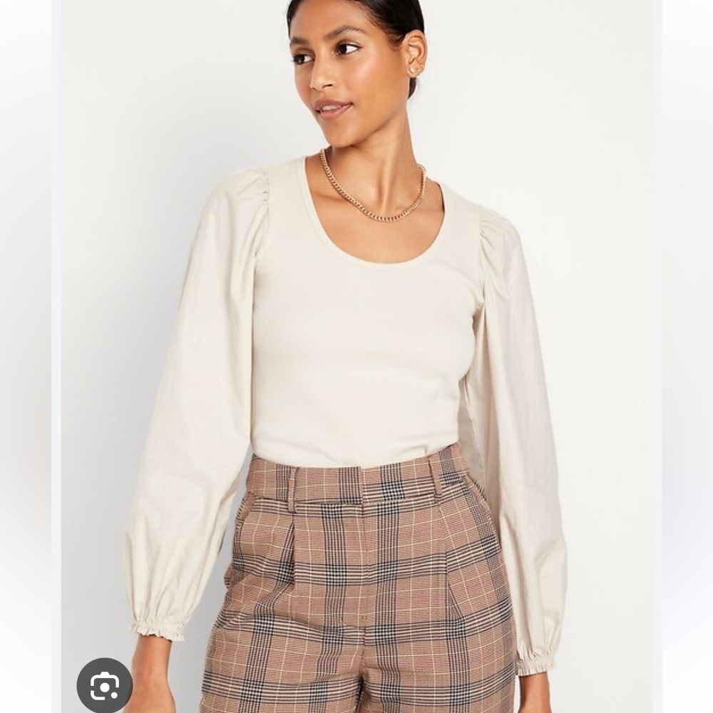 old navy mixed material puff sleeve top